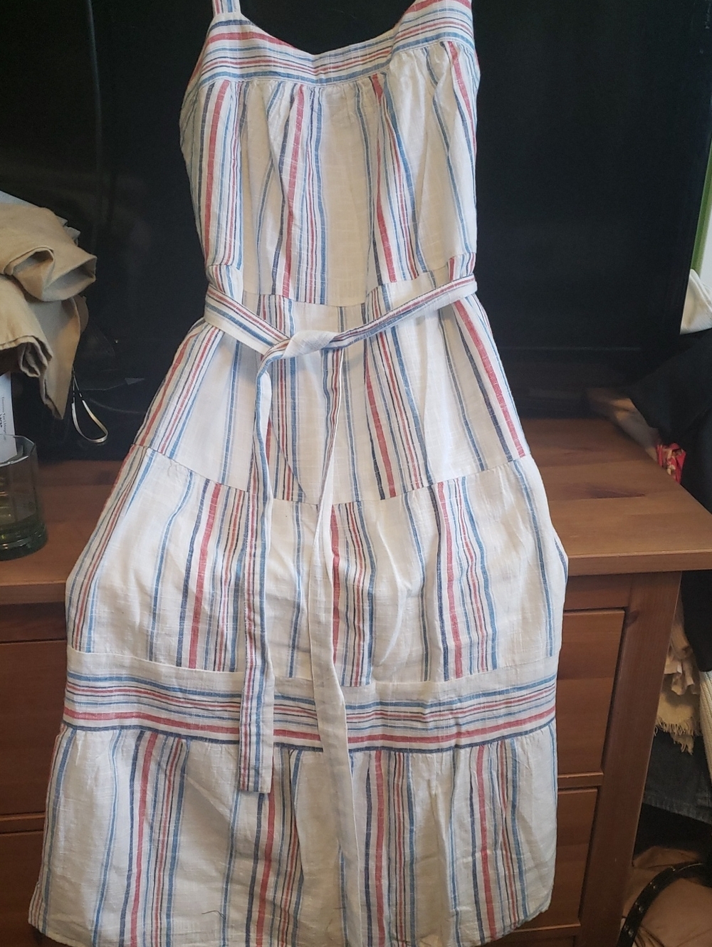 GAP White Midi Sundress with Red & Blue Stripes